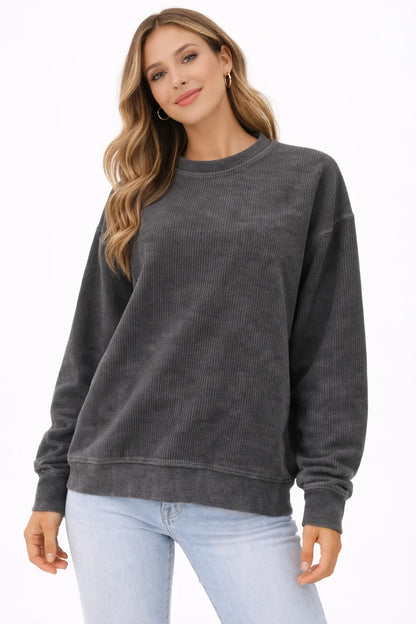 Oversized Mama Chain Stitch Corded Crewneck Sweatshirt
