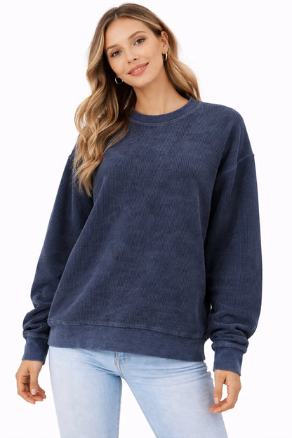 Oversized Mama Chain Stitch Corded Crewneck Sweatshirt